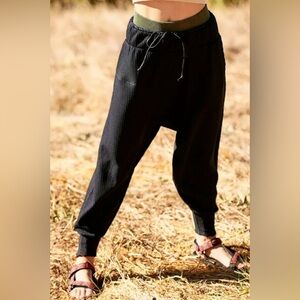 Free People Black Joggers with Olive Waistband